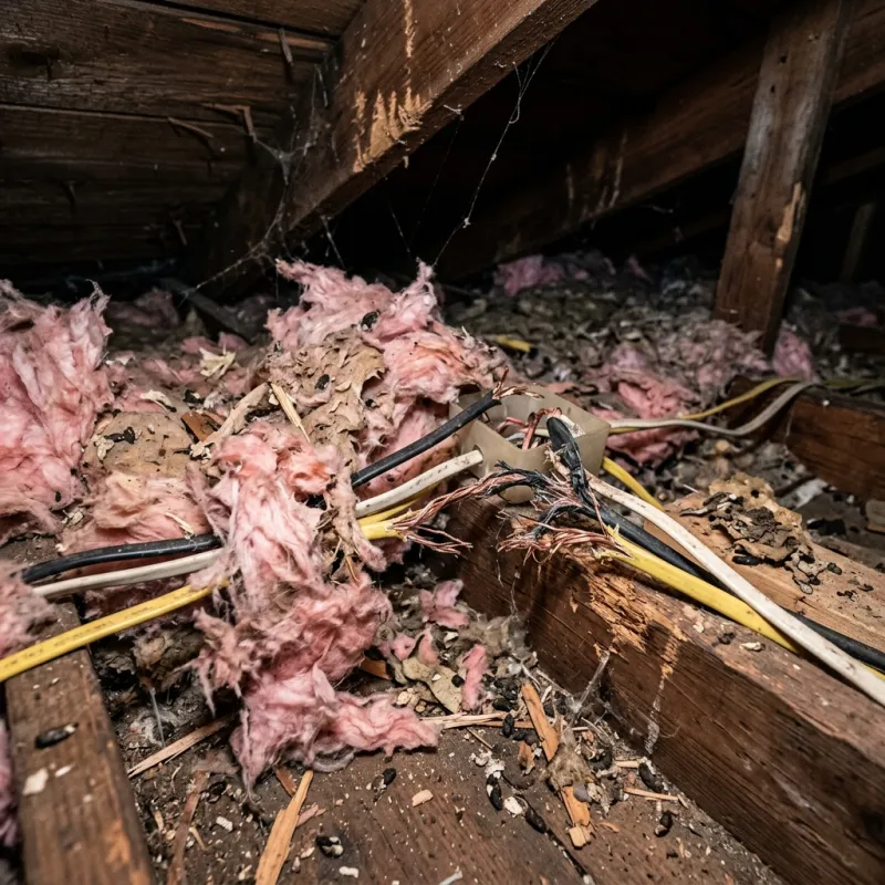 Contaminated ceiling insulation being assessed in a Keon Park roof space